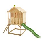 Maisonnette cabane sur pilotis avec toboggan colline bois fsc® marron - vert Maisonnette cabane sur pilotis avec toboggan colline bois fsc® marron - vert