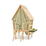 Maisonnette tente bois fsc toboggan cuisine yuki 350 naturel / vert