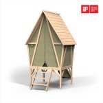 Maisonnette tente bois fsc avec toboggan yuki 300 naturel / vert