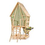 Maisonnette tente en bois fsc toboggan yuki 550 naturel / vert