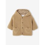 Manteau bb en sherpa avec doublure imprime lopard beige