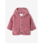 Manteau b�b� en sherpa avec doublure imprim�e l�opard vieux rose