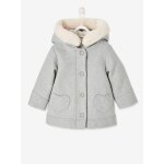 Manteau  capuche en drap de laine bb fille gris clair chine