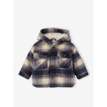 Manteau  capuche en drap de laine  carreaux bb doubl sherpa marine