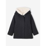 Manteau  capuche en drap de laine fille anthracite