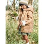 Manteau  capuche en drap de laine fille doubl sherpa chamois