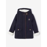 Manteau  capuche en drap de laine fille doubl sherpa marine