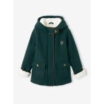 Manteau  capuche en drap de laine fille doubl sherpa vert fonc