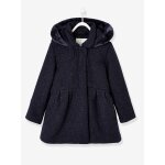 Manteau  capuche en drap de laine fille marine gris
