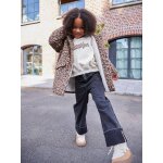 Manteau  capuche en drap laine imprim lopard fille marron