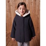 Manteau fille � capuche drap de laine anthracite