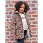 Manteau fille � capuche drap de laine l�opard marron