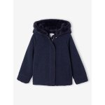 Manteau fille � capuche drap de laine marine
