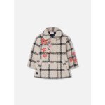 Manteau fille carreaux broderie fleurs beige