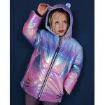Manteau fille holographique avec capuche � oreilles bleu