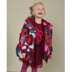 Manteau fille matelass� � imprim� floral et doublure sherpa rouge