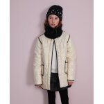Manteau fille matelass� en toile avec boutons beige