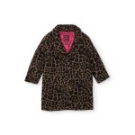 Manteau fille en tissu plat avec imprim� animal et boutons marron