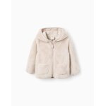 Manteau en fourrure  capuche beige clair