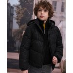 Manteau gar�on matelass� avec capuche ajustable et imprim� lettres noir