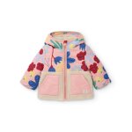 Manteau matelass� fille � motif floral et toucher chaud rose