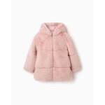 Manteau en peluche douce synth�tique � capuche et doublure rose clair