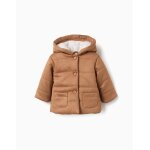 Manteau rembourr� � capuche et doublure en peluche douce beige