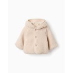 Manteau en sherpa avec capuche et doublure en polaire gris clair