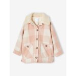 Manteau style surchemise en lainage  carreaux fille carreaux rose
