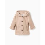 Manteau en su�dine � capuche et doublure en peluche douce synth�tique beige clair