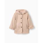 Manteau en su�dine � capuche et doublure en peluche douce synth�tique beige clair
