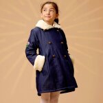 Manteaueau long en jeans col fausse fourrure anoushka bleu marine