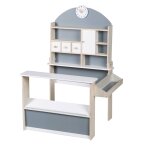 Marchande en bois  3 tiroirs et horloge gris - sans accessoires