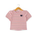 Mariniere manches courtes 100% coton fille fond blanc casse raye rouge