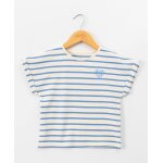 Mariniere manches courtes 100% coton fille fond grege raye bleu