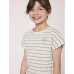 Mariniere manches courtes 100% coton fille fond grege raye vert
