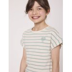 Mariniere manches courtes 100% coton fille fond grege raye vert