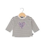 Mariniere manches longues 100% coton b�b� fille fond blanc casse raye indigo