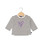 Mariniere manches longues 100% coton b�b� fille fond blanc casse raye indigo
