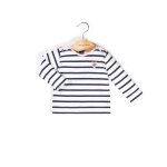 Mariniere manches longues 100% coton b�b� fille fond blanc raye indigo