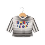 Mariniere manches longues 100% coton b�b� gar�on fond blanc casse raye indigo