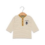 Mariniere manches longues 100% coton b�b� gar�on fond grege raye marron