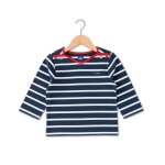 Mariniere manches longues 100% coton b�b� gar�on fond indigo raye blanc