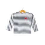 Mariniere manches longues 100% coton fille fond blanc casse raye indigo