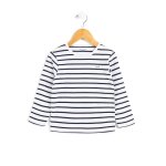 Mariniere manches longues 100% coton gar�on fond blanc raye indigo