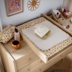 Matelas  langer avec sa housse en double gaze de coton et sa serviette - petit chou ecru / rose