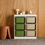 Meuble de rangement enfant 6 bacs de rangement color�s en plastique - sora vert olive