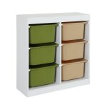 Meuble de rangement enfant 6 bacs de rangement color�s en plastique - sora vert olive