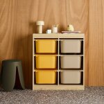 Meuble de rangement enfant 6 bacs de rangement en plastique color�s - sora moutarde