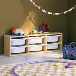 Meuble de rangement pour enfant 6 bacs de rangement sora naturel